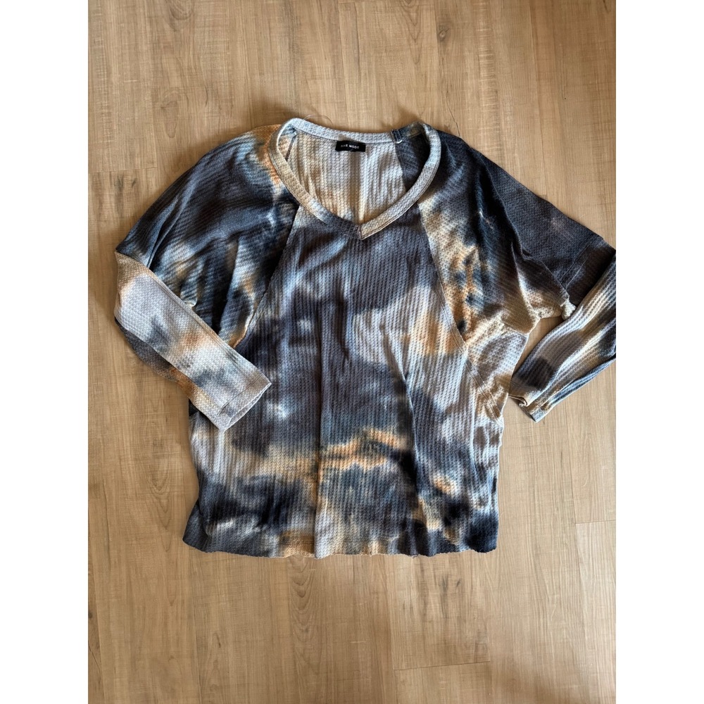 Womens 3XL Tie Dye Waffle Knit V-Neck Raglan Top Comfy Fall Plus Curvy Warm